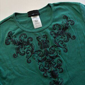 TRILLLOGY EMERALD GREEN LONG SLEEVE COTTON TOP // GOTH GLAM // 🖤